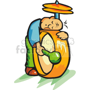 Cartoon Drummer Lovingly Hugging Drum