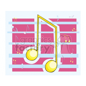 A colorful clipart image featuring large yellow music notes against a pink and blue background with additional small notes.