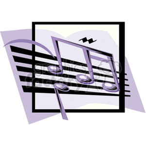 Clipart image featuring musical notes on a staff with a book in the background.