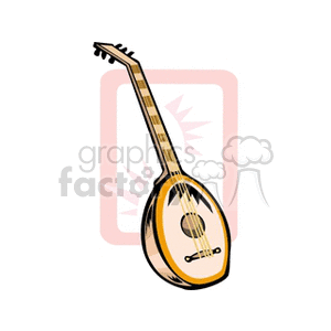 Clipart image of a stringed instrument, possibly a lute or a banjo, with a long neck and rounded body.