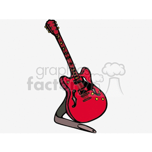 Clipart image of a red electric guitar on a stand.