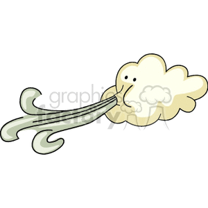 Clipart image of a cloud blowing strong wind, representing stormy weather and wind.