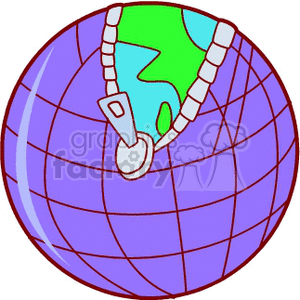 Clipart image of a world globe with a zipper, symbolizing the Earth and nature.