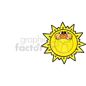   The clipart image shows a stylized sun with a face. The sun has a cheerful expression with prominent cheekbones, closed eyes, and a smiling mouth. Its rays are patterned with dots and various designs, creating a playful and whimsical appearance often associated with country style designs. The sun