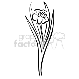 The clipart image depicts a line drawing of a flowering plant, which appears to be a single rose with its stem and leaves.