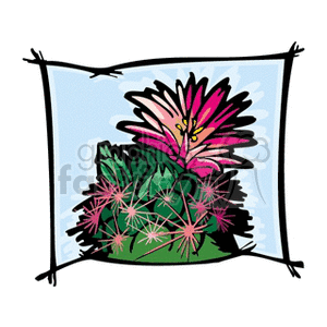 A colorful clipart image of pink and green flowers in a stylized design.