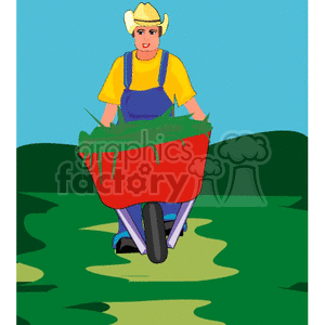 Gardening Farmer with Wheelbarrow