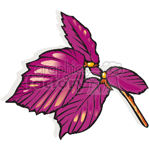   This clipart image features a stylized depiction of purple leaves, likely from a plant or tree, with prominent veins and a small stem. There