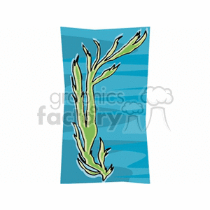 A clipart image depicting green seaweed against a blue water background.