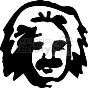 A black and white clipart image depicting a stylized face of a person with iconic hair, resembling a famous scientist.