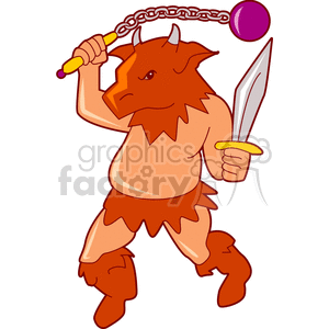 Minotaur Warrior with Sword and Flail