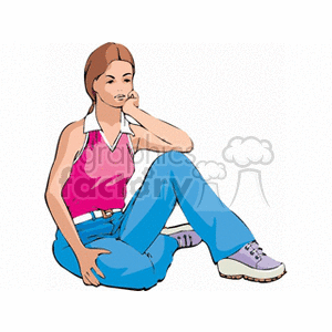 Teenage girl sitting on the ground with her head rested on her hand