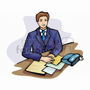 Businessman in Suit at Desk with Documents