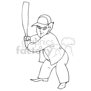 The clipart image shows a stylized depiction of a person ready to swing a baseball bat. The individual is portrayed in a batting stance, wearing a baseball cap and uniform.