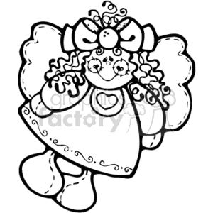 Country-Style Rag Doll Angel Line Art