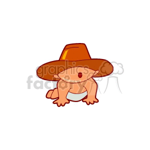 A Small Baby Crawling with a Big Brown Cowboy Hat