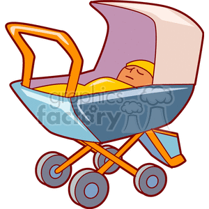 Clipart illustration of a baby sleeping in a stroller.