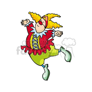 A cheerful circus clown with colorful attire, performing a lively dance.