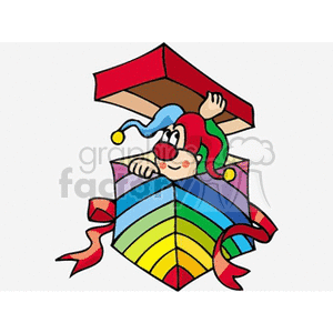 clown in a rainbow box 