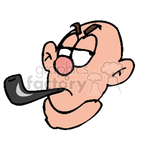 Cartoon Bald Man Smoking Pipe