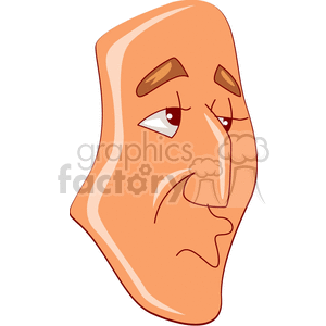 A cartoon-style illustration of a man's face with exaggerated features.