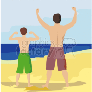 Download Father and son exercising at the beach clipart. Commercial ...