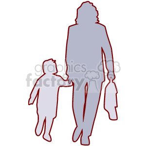 Silhouette of a mother walking with her child