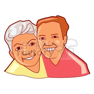 Illustration of two smiling people together, symbolizing family and love.