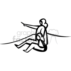 A simple black and white clipart of two people, one adult and one child, sitting with the adult pointing forward.