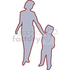 Silhouette of a mother and a child walking