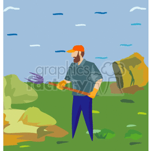 Colorful Farmer Illustration with Pitchfork