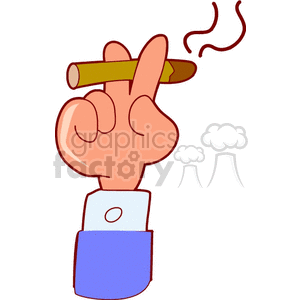 A cartoon hand holding a smoking cigar.