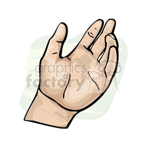 A clipart image depicting an open human hand with a light green background.