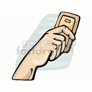 Clipart illustration of a hand holding a smartphone.