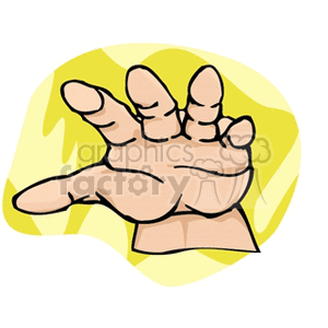 Illustrated clipart image of a hand with fingers outstretched against a yellow background.