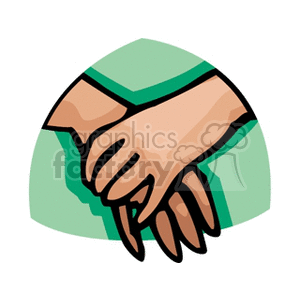 Illustration of two hands clasped together against a green background.