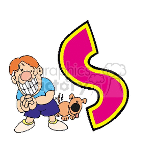 Smiling boy and dog with the letter S