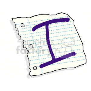 Letter I written on notebook paper