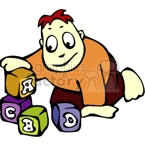 Cartoon boy playing with blocks