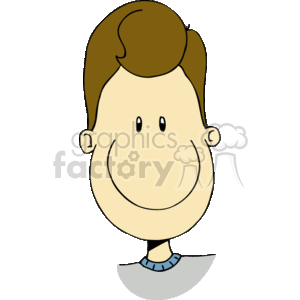The clipart image depicts a cartoon illustration of a smiling boy with brown hair. The boy is shown from the shoulders up, and he is wearing a shirt with a collar that is visible at the bottom of the image.