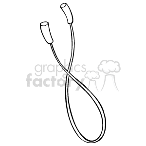 The image is a simple black and white line drawing of a jump rope, showing the handles and the rope in a curved position, suggesting its motion.