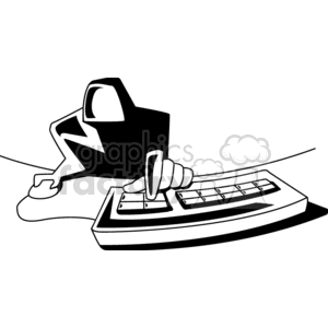 Black and white outline of a man typing 