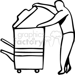 Black and white outline of a man using a copier
