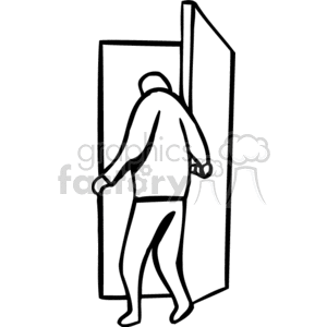 Black and white man opening a door