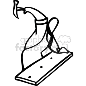 Black and white man hammering hard on a board 