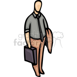 Cartoon man holding a briefcase and coat