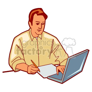   Cartoon man working on the computer 