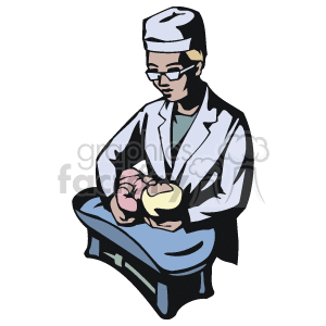 Obstetrician caring for a newborn baby