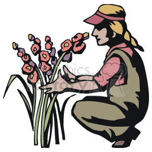 Woman caring for flowers