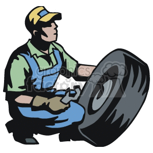 Man working on a tire